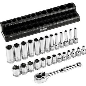 ARES 47003-28-Piece 1/4-inch Drive Metric Socket and 90-Tooth Ratchet Set